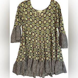 Kori America Tunic Boho Artsy Dress Floral Short ‎ Size Medium